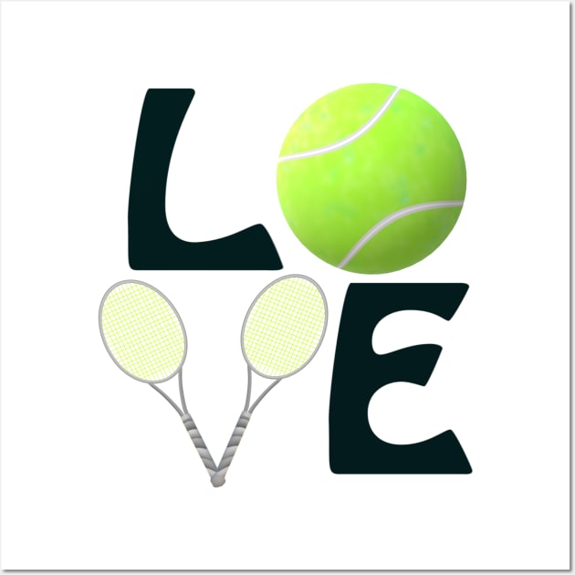 Tennis Love with Ball and Rackets for Players and Fans (Black Letters) Wall Art by Art By LM Designs 